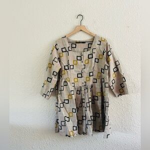 Gudrun Sjoden Babydoll Dress Y2K Cotton Linen Abstract Print
